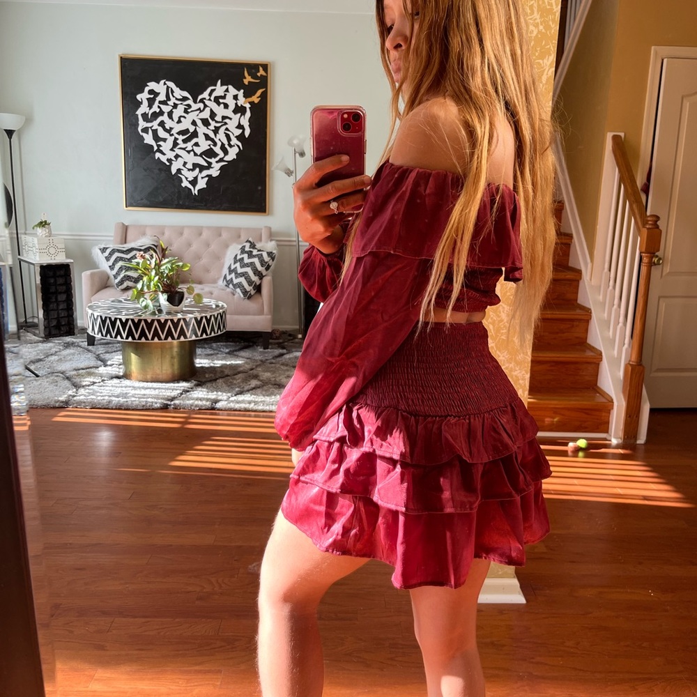 Burgundy Hudson Satin Skirt Set by Fashion Nova
